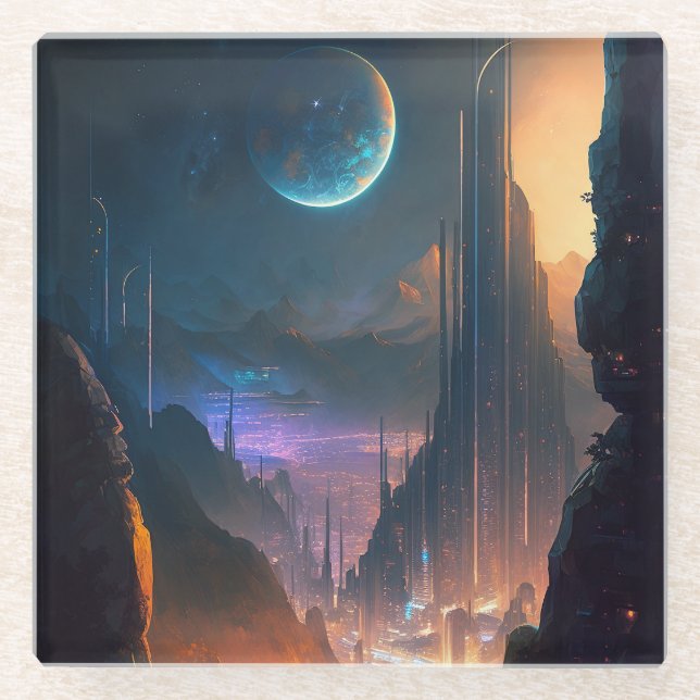Dessous-de-verre En Verre Dessous de verre urbain futuriste de science-ficti (Devant)