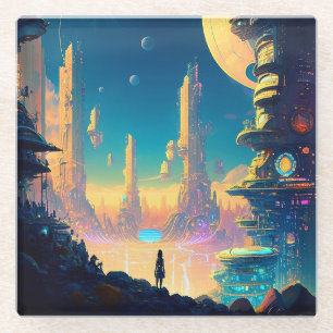 Dessous-de-verre En Verre Dessous de verre urbain futuriste de science-ficti
