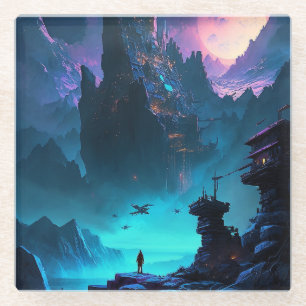 Dessous-de-verre En Verre Dessous de verre urbain futuriste de science-ficti