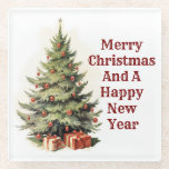 Dessous-de-verre En Verre Dessous de verre Vintage Christmas Tree<br><div class="desc">Jolie photo vintage d'un sapin de Noël avec des cadeaux, est présentée sur ce dessous de verre pour les Fêtes. Avec le message, "Joyeux Noël et Bonne Année", fait un grand petit cadeau pour Noël ou utilisez-vous vous-même. Le dessus en verre lisse, fini avec les pieds en caoutchouc Bumpon™ 3MMC,...</div>