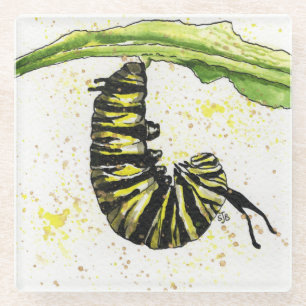 Dessous-de-verre En Verre Dessous de verre Watercolor Caterpillar