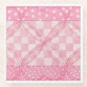 DESSOUS-DE-VERRE EN VERRE DESSUS DE VERRE BRODERIE COEUR ROSE