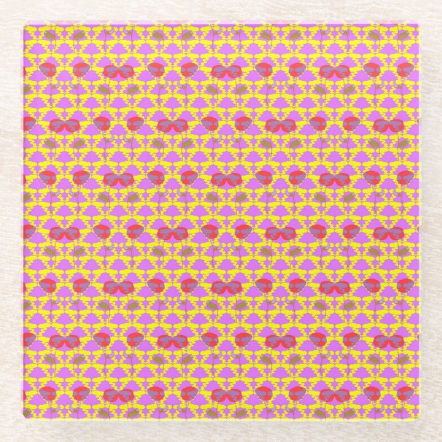 Dessous-de-verre En Verre Deux Fleurs Roses (Devant)