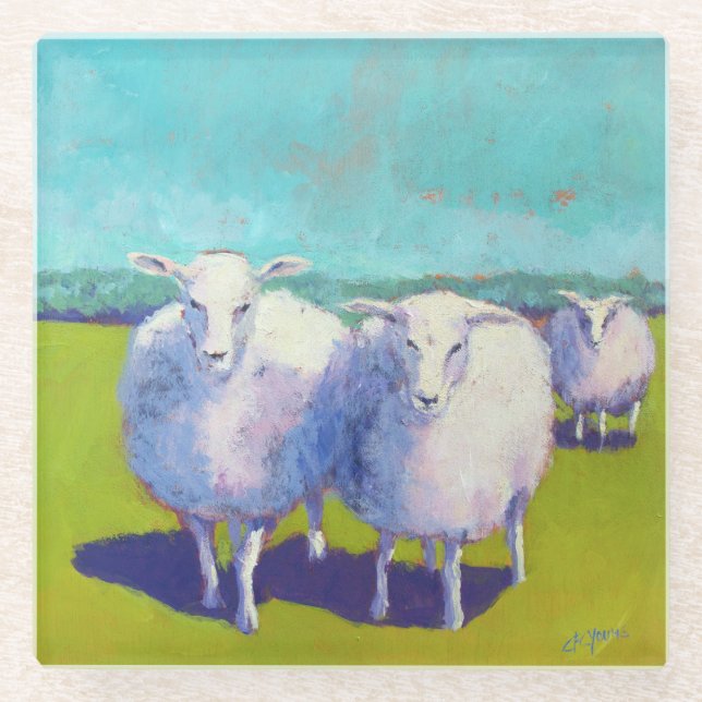 Dessous-de-verre En Verre Deux Moutons En Champ (Devant)