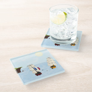 Dessous-de-verre En Verre Deux navires en bataille Période de guerre Napoléo