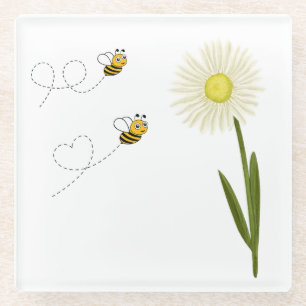 Dessous-de-verre En Verre Deux petites abeilles mignonnes