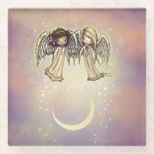 Dessous-de-verre En Verre Deux petits anges par une nuit scintillante Art