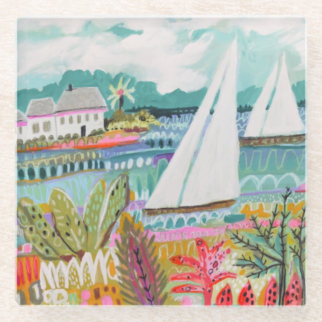 Dessous-de-verre En Verre Deux voiliers (Devant)