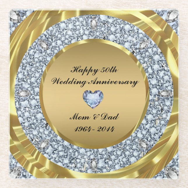 Dessous-de-verre En Verre Diamants Et Or Métallique (Devant)