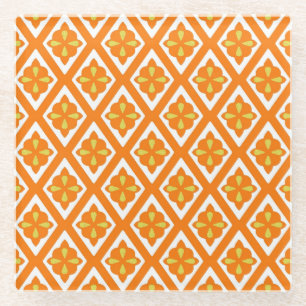 Dessous-de-verre En Verre Diamants médiévaux - mandarin orange et blanc