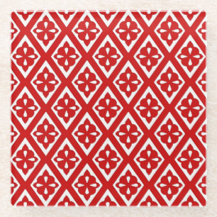 Dessous-de-verre En Verre Diamants médiévaux - rouge profond et blanc