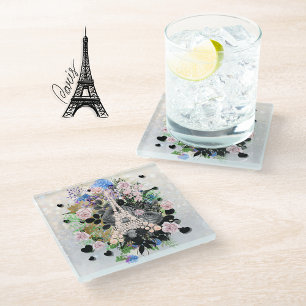 Dessous-de-verre En Verre Diamants Tour Eiffel Floral