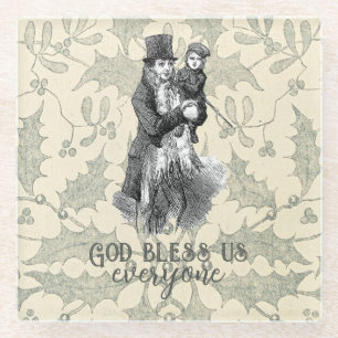 Dessous-de-verre En Verre Dieu nous bénisse tous Dickens Noël Carol