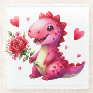 Dessous-de-verre En Verre Dinosaure de la Saint Valentin