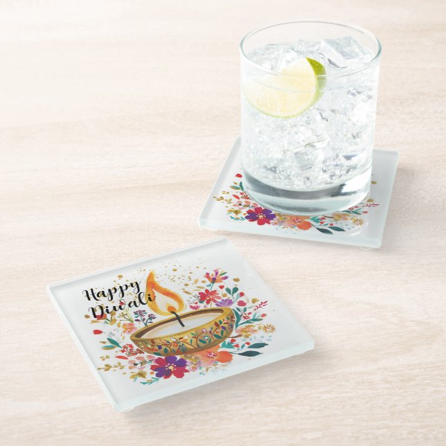 Dessous-de-verre En Verre Diya de la dévotion (Incliné)