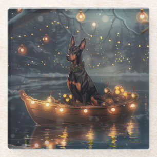 Dessous-de-verre En Verre Doberman Christmas Festive Voyage