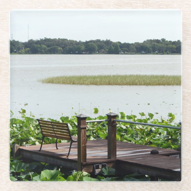 Dessous-de-verre En Verre Dock sur le lac Hollingsworth (Devant)