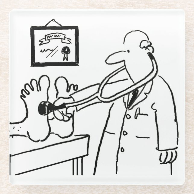 Dessous-de-verre En Verre Docteur utilisant son stéthoscope à pieds. Drôle (Devant)