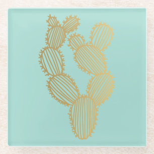 Dessous-de-verre En Verre Doodle de Cactus Prickly Gold