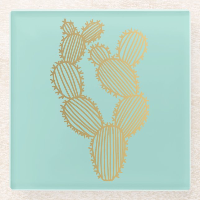 Dessous-de-verre En Verre Doodle de Cactus Prickly Gold (Devant)