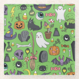 Dessous-de-verre En Verre Doodle d'Halloween : Concept mignon et transparent
