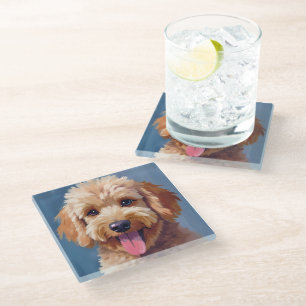 Dessous-de-verre En Verre Doodle doré Peinture aquarelle chien Animal de c