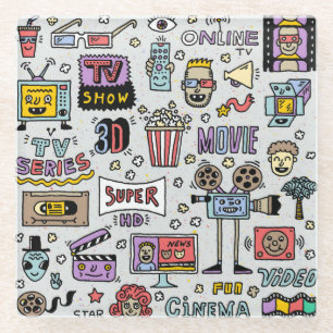 Dessous-de-verre En Verre Doodles de série TV : Drôle ensemble Vintage.