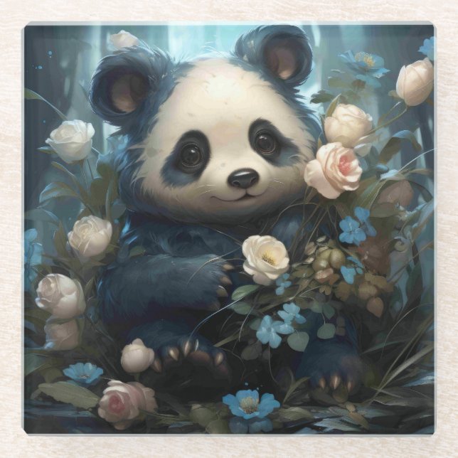 Dessous-de-verre En Verre Doux Ours De Panda Chez Les Roses De La Jungle (Devant)