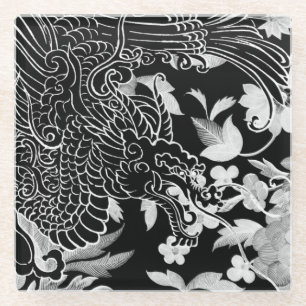 Dessous-de-verre En Verre Dragon asiatique - Noir sur coque iphone Floral no