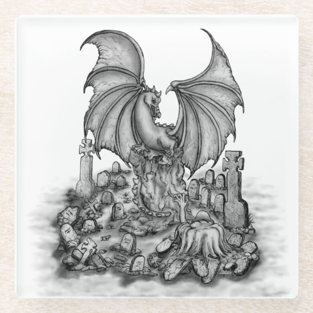 Dessous-de-verre En Verre Dragon avec Zombie (Devant)