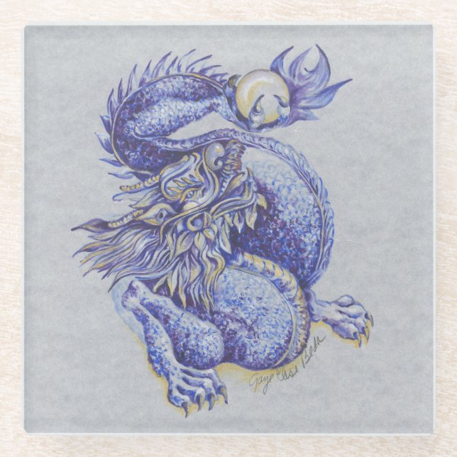 Dessous-de-verre En Verre Dragon bleu (Devant)