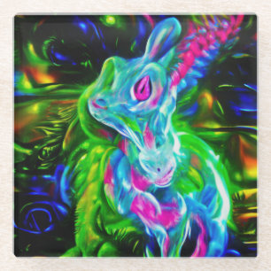 Dessous-de-verre En Verre Dragon de lapin psychédélique à Neon Imaginaire