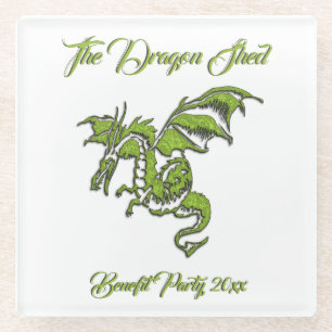 Dessous-de-verre En Verre Dragon vert sur argent