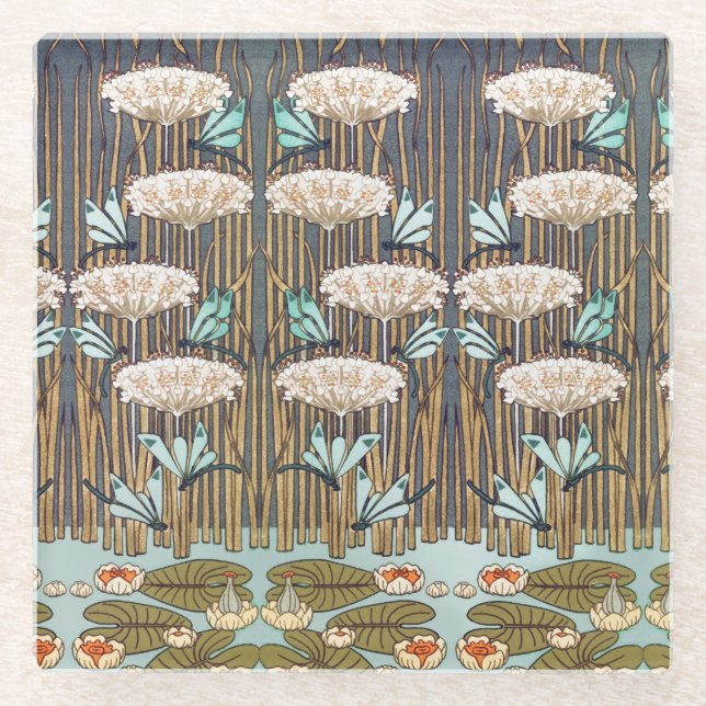 Dessous-de-verre En Verre Dragonflies Water Lilies Marais Art Nouveau (Devant)