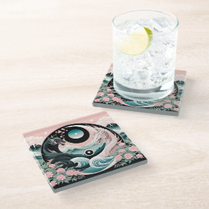 Dessous-de-verre En Verre Dragons Floral Montagne Rose Sauge Teal