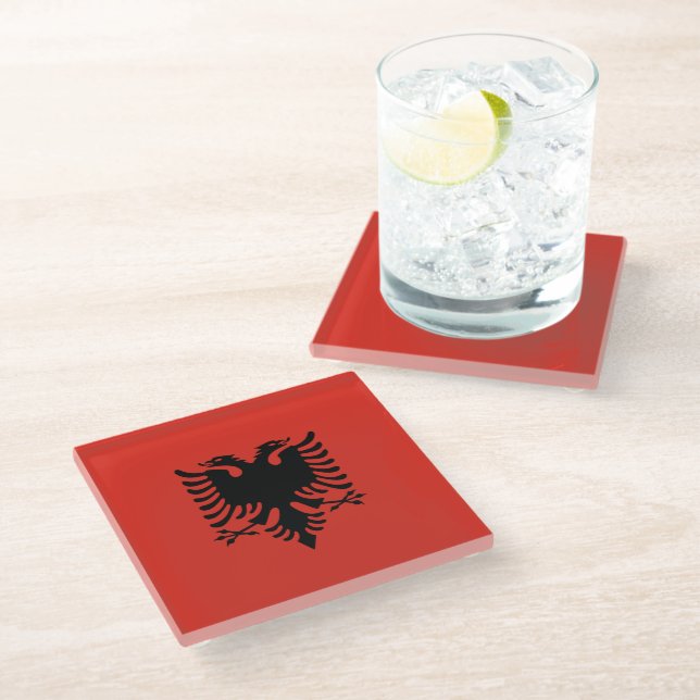 Dessous-de-verre En Verre Drapeau albanais (Incliné)