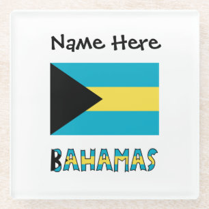 Dessous-de-verre En Verre Drapeau bahamien Bahamas Personnalisation noire