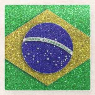 Dessous-de-verre En Verre Drapeau brésilien Parties scintillant de Rio de Ja