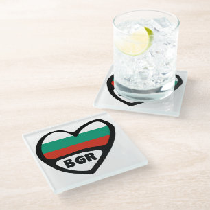 Dessous-de-verre En Verre Drapeau Bulgarie Code Pays Cœur, BGR