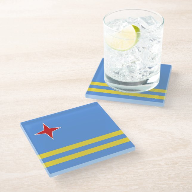 Dessous-de-verre En Verre Drapeau d'Aruba (Incliné)