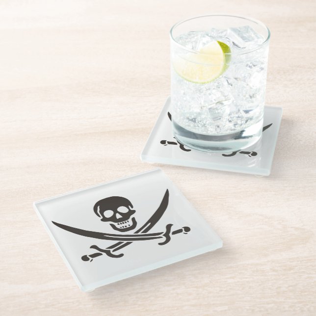Dessous-de-verre En Verre Drapeau de crâne obsidien Drapeau de pirate Calico (Incliné)