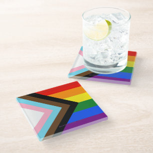 Dessous-de-verre En Verre Drapeau de fierté Progress Pride de SlipperyJoe si
