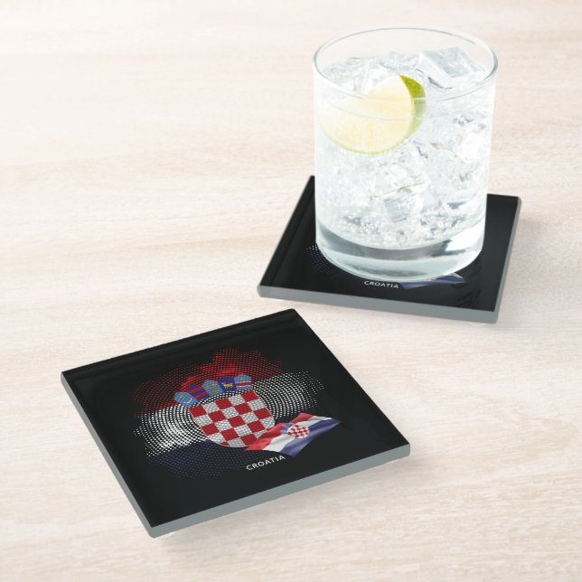 Dessous-de-verre En Verre Drapeau de la Croatie (Incliné)