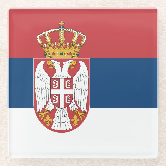Dessous-de-verre En Verre Drapeau de la Serbie (Devant)