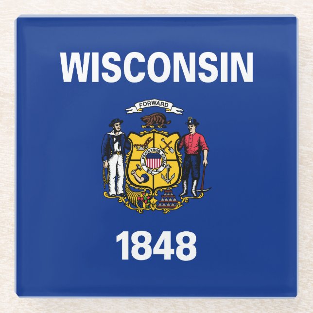 Dessous-de-verre En Verre Drapeau de l'État du Wisconsin (Devant)