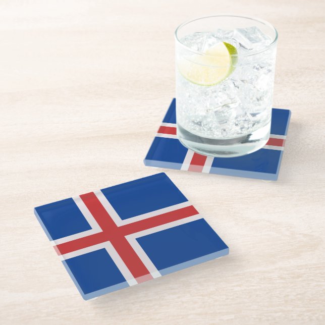 Dessous-de-verre En Verre Drapeau de l'Islande (Incliné)