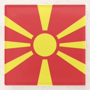 Dessous-de-verre En Verre Drapeau de Macédoine du Nord