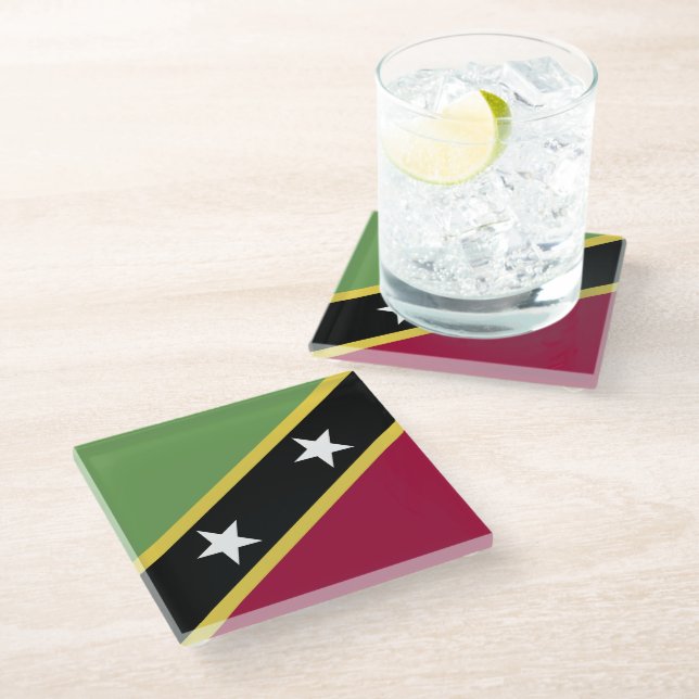Dessous-de-verre En Verre Drapeau de Saint-Kitts-et-Nevis (Incliné)