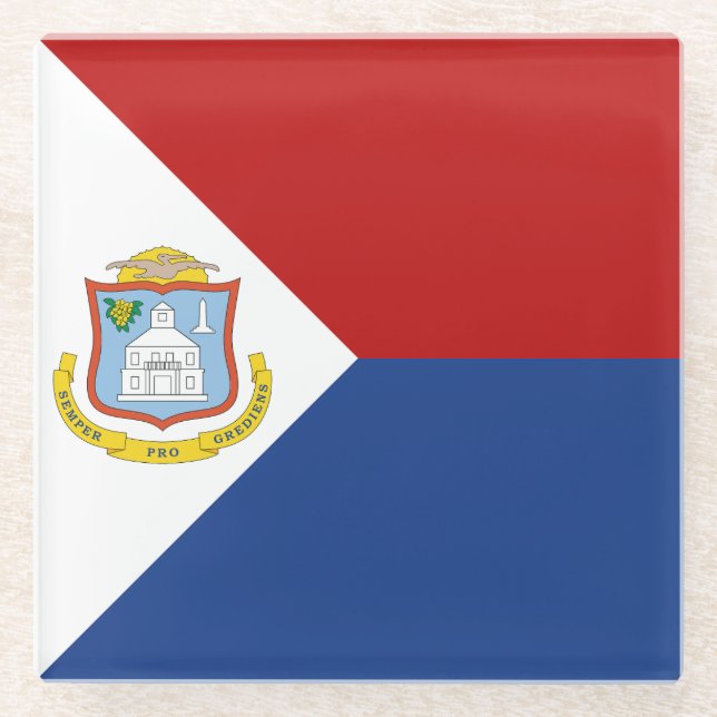 Dessous-de-verre En Verre Drapeau de Saint-Martin (Devant)