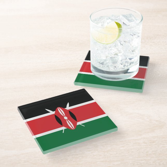 Dessous-de-verre En Verre Drapeau du Kenya (Incliné)
